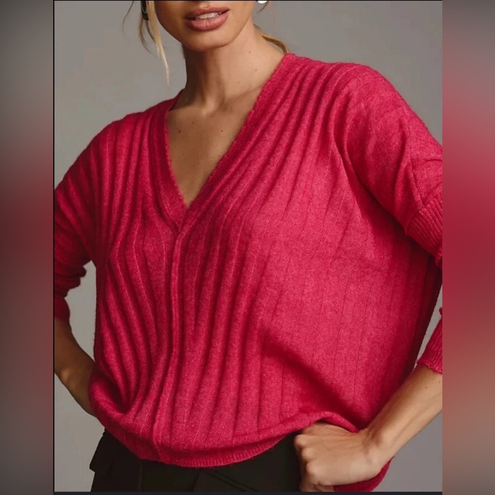 Pilcro v-neck boxy dolman ribbed women’s sweater, sz XL, hot pink